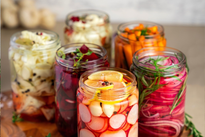 Preserved vegetables in jars