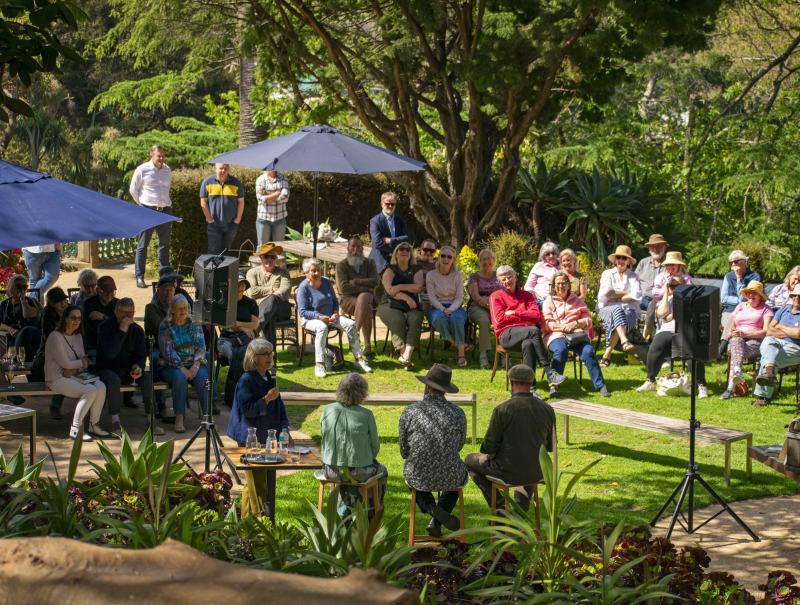 Guests gather for a panel event at Heronswood