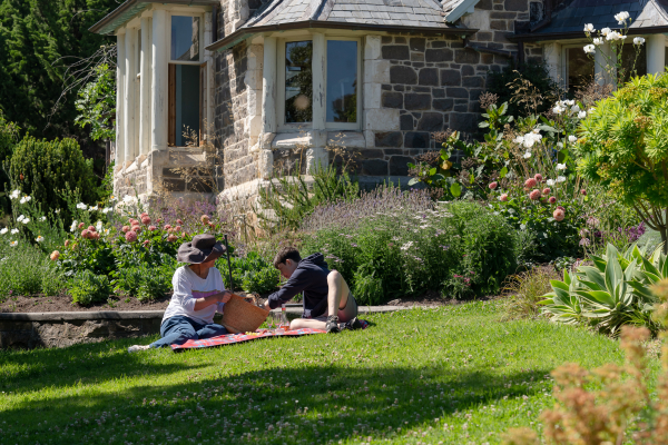 Picnic on the lawn at Heronswood